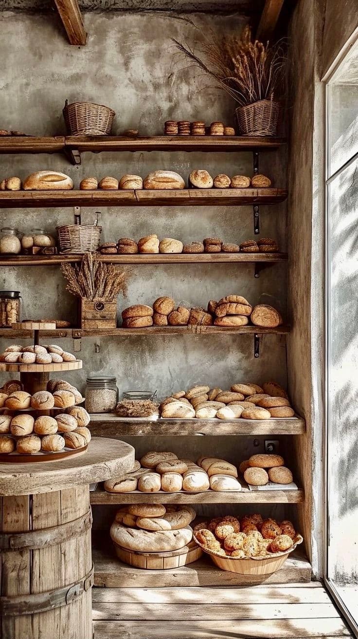 Artisan bread display in bakery